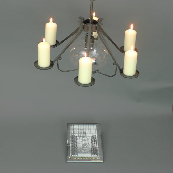 Image 1 of Manfred Bergmeister (1927-2019) - Brutalist handmade wrought bronze pendant lamp / six light candelabra
