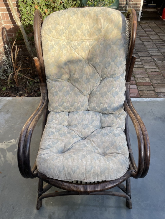 Image 1 of Vintage rotan en wicker bergère oorfauteuil Gio Ponti stijl