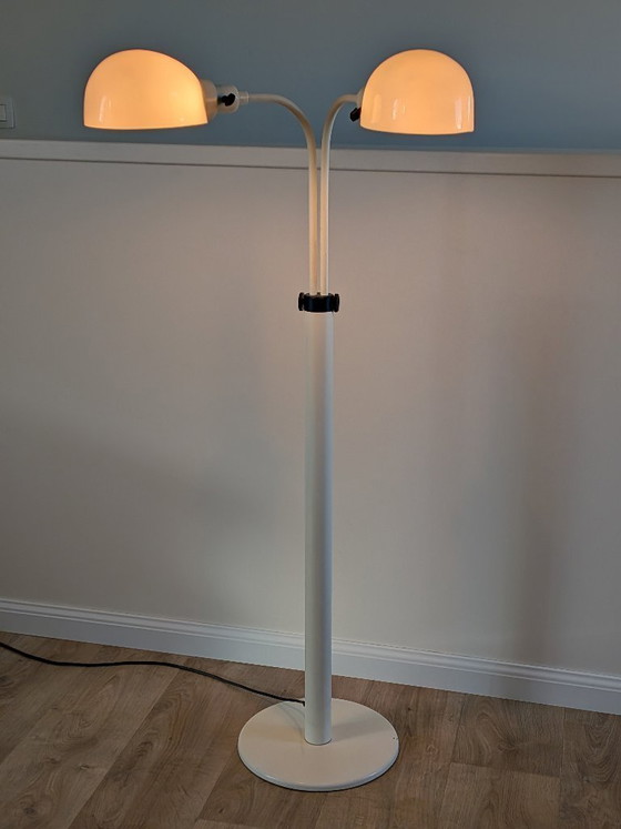 Image 1 of Vintage vloerlamp uit het ruimtetijdperk – Dubbele "paddenstoel"-vormige kappen – Nederlands design tijdperk