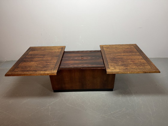 Image 1 of Iconic Mid-Century Sliding Bar Coffee Table in Solid Rosewood with Concealed Bar Compartments by E. Pedersen, Denmark 1960s.