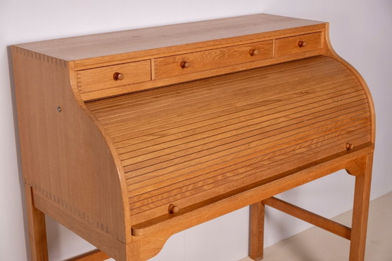 Image 1 of Andreas Hansen Rolltop-Schreibtischsekretär aus Eiche, Dänemark, 1970er Jahre