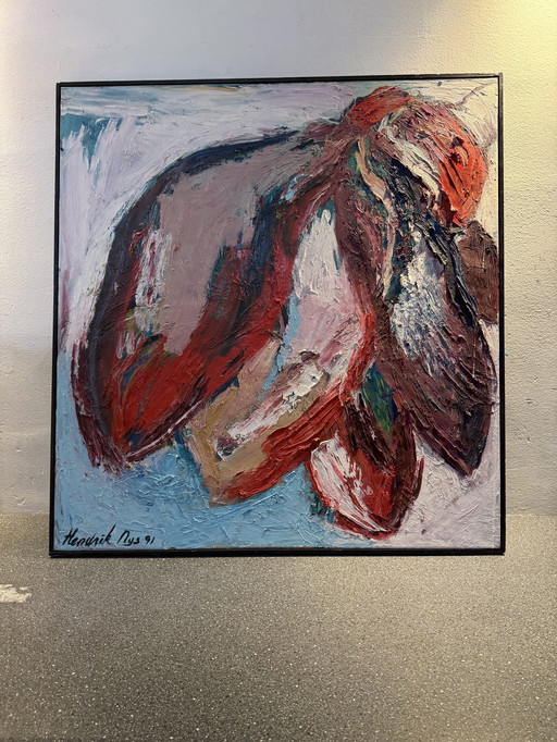 Hendrik Nijs pintando óleo sobre lienzo 1991