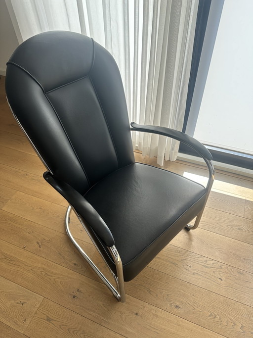 Set van 2 Gispen Classic AA Fauteuils – Zwart Leerontwerp van W.H. Gispen uit 1937 – Chrome, Leather