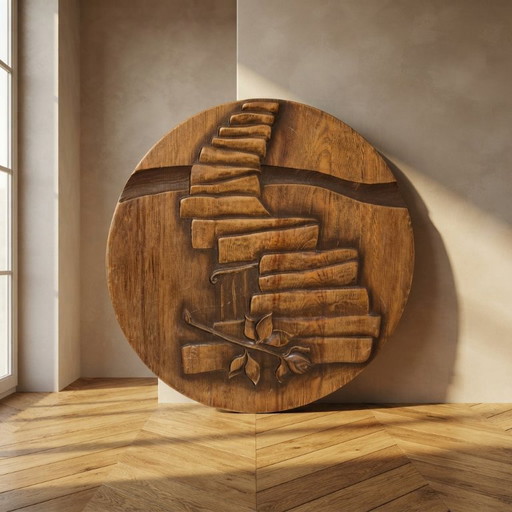 Targa da parete vintage in legno intagliato, con bassorilievo scultoreo, Cecoslovacchia, metà del XX secolo, 47 cm