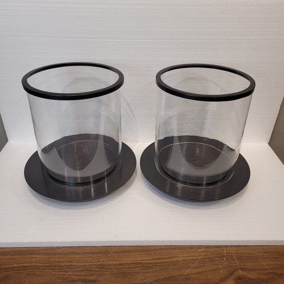 Image 1 of Paar Kerzenhalter, Photophoren, Kerzenständer, Glas und Metall, 90er Jahre – Frankreich