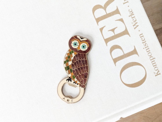 Image 1 of Apribottiglie greco vintage a forma di gufo in bronzo smaltato, anni '80