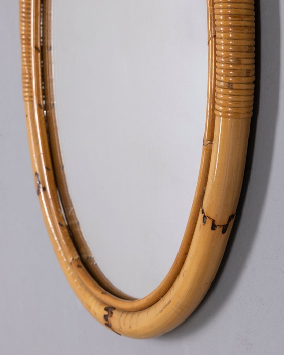 Vintage 1960s Italian Design Oval Bamboo Wall Mirror (photo 5 of 10)
