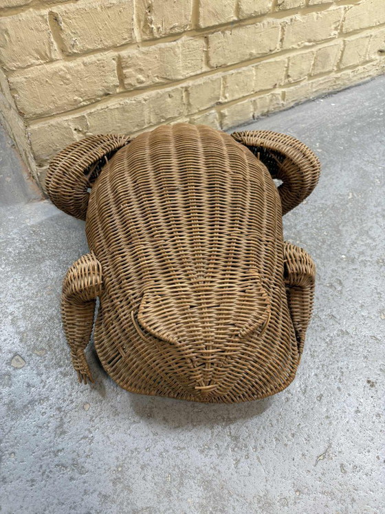 Image 1 of Vintage rattan newspaper rack with frog motif