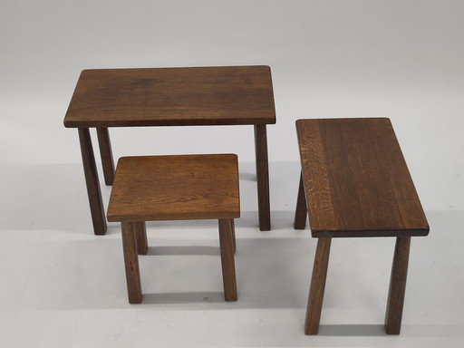 Brutalist nesting tables oak wood