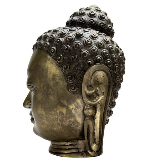 Cabeza de Buda Bronce – Dorada Antigua – Asia del Sur/Sudeste – Lote 467 – Esculturas, Bronze (photo 7 of 13)