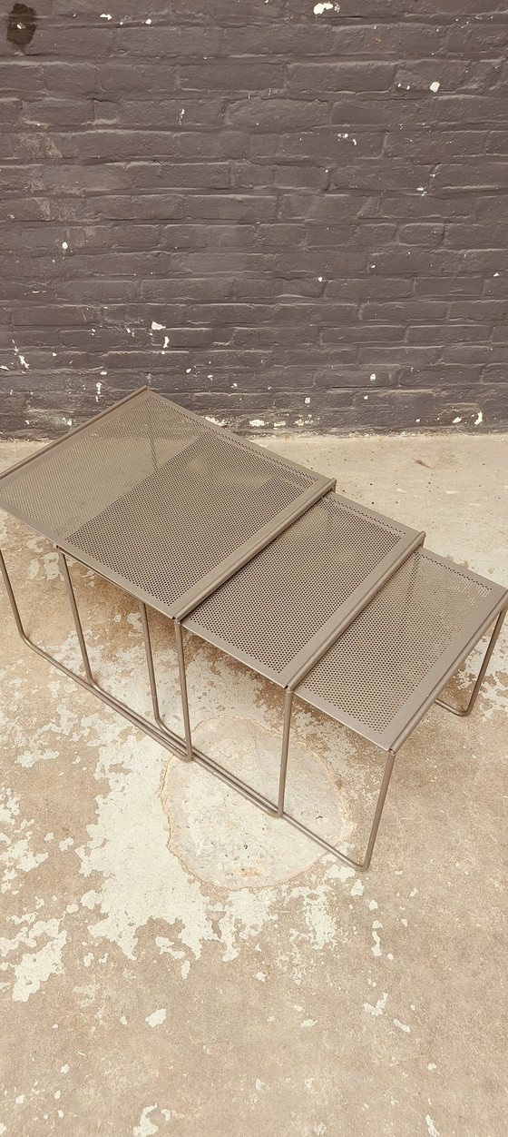 Image 1 of Vintage Perforated metal Post modern Nesting Tables mimi set '80
in style van mategot artemeta