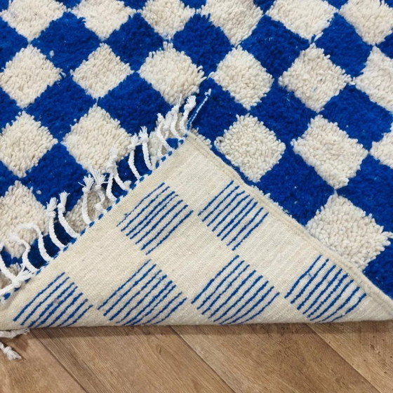 Image 1 of Berberteppich Blau kariert – Naturwolle, handgewebt (240×145 cm)