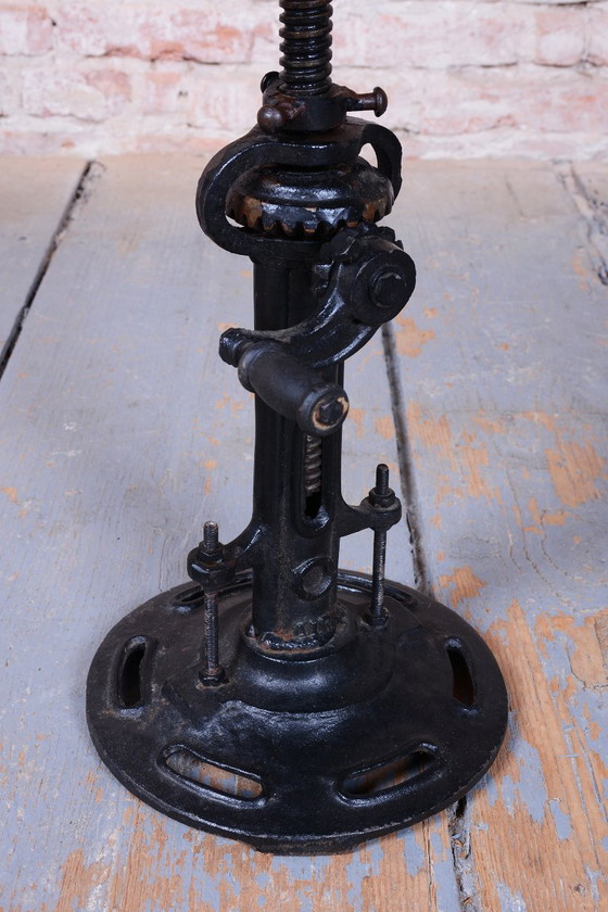 Original Mid-Century Swivel Stool, Cast Iron, Leather, Italy, 1970s (photo 5 of 9)