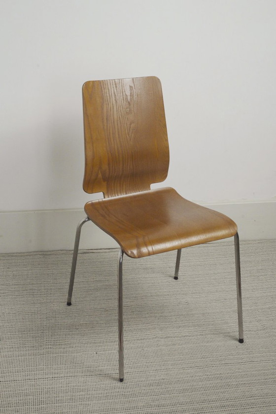 Image 1 of Chaises IKEA Gilbert en teck vintage, ensemble de 6 chaises de salle à manger empilables en contreplaqué de teck, style scandina