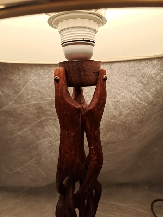 Image 1 of Mid-century hand-carved Scandinavian teak table lamp