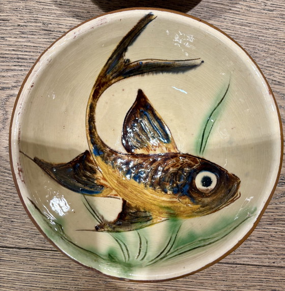 Image 1 of Set of 6 handmade studio ceramic bowls with fish decorations (Puigdemont?) – 1970s/80s