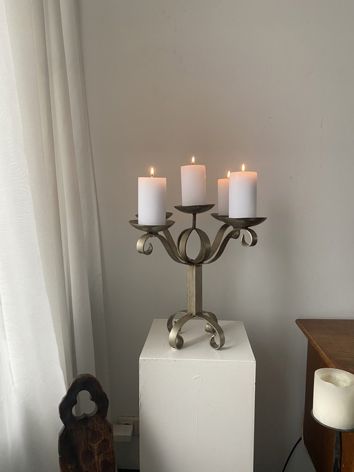 Vintage Antique-Style 4-Arm Metal Candelabra – Elegant Centerpiece (Candles Not Included)