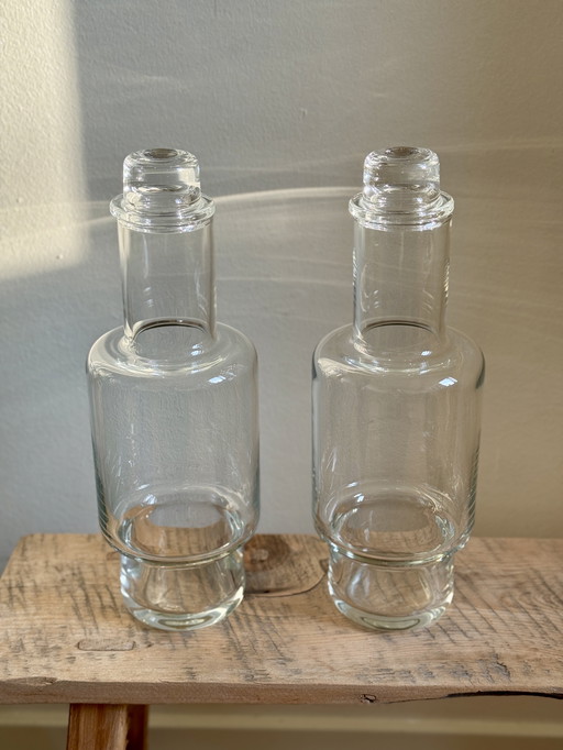 2x carafe vintage Leerdam Willem Heesen série Aruba design en verre années 1970