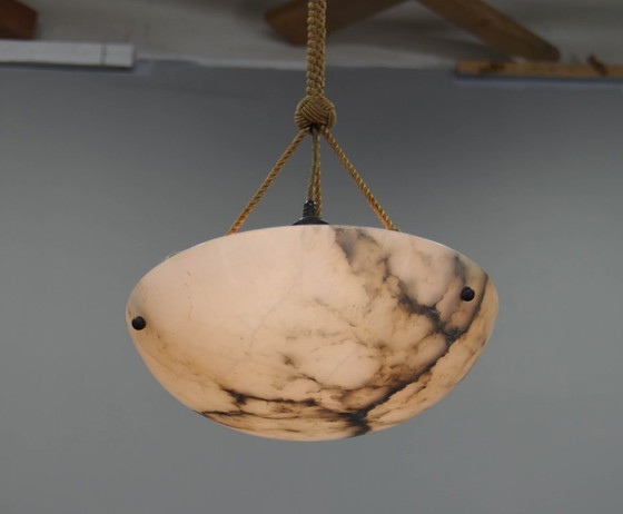 Art Deco Alabaster Pendant Light, Hand-Carved, 1920s, Chandeliers, Stone, Brown (photo 7 of 15)