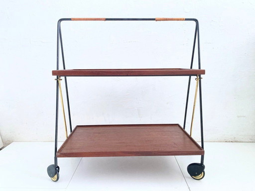 Folding teak serving trolley from Ilse Möbel 60s design