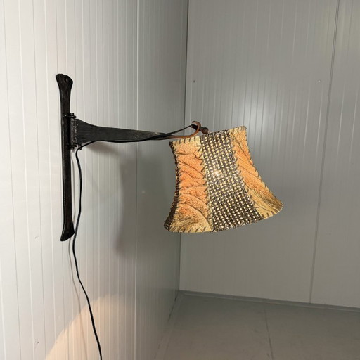 Brutalist wrought iron wall lamp 1960s-70s