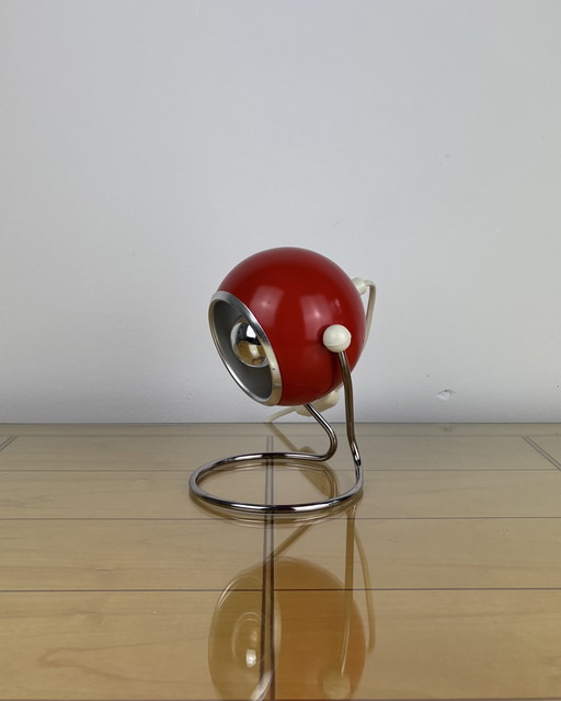 Table Lamp, Metal, Eyeball, 70s, Space Age, Sputnik Design, 1970s, Red Vintage Lamp with Chrome Stand, Spot Light