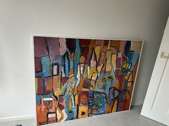 Image 1 of Modern Groot Olieverf Schilderij door Hendrik Nijs 1996