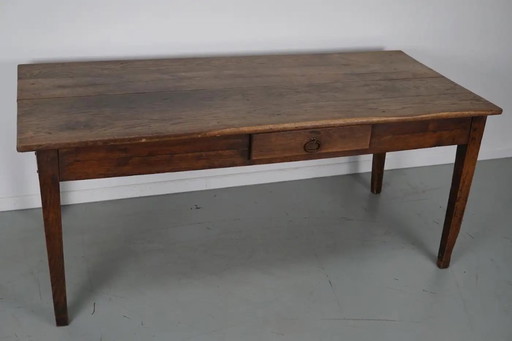 Table à manger rustique française ancienne en chêne patiné, XIXe siècle