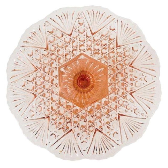 Image 1 of Art Deco Tortenplatte Luxval Val St. Lambert rosa 1930er Jahre