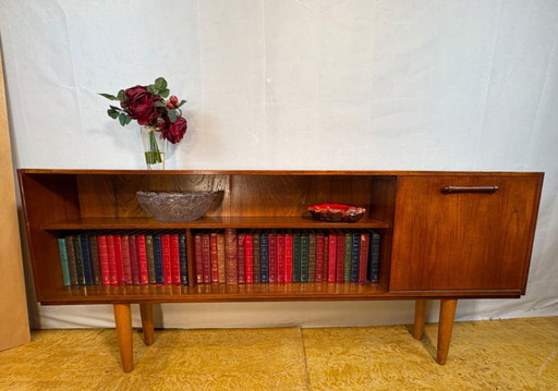Mid-Century Retro Vintage Teak Slim Sideboard / Bookcase with Cocktail Flap 1960 