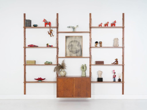 Estantería modular de teca, diseño danés, década de 1960, fabricada en Dinamarca.