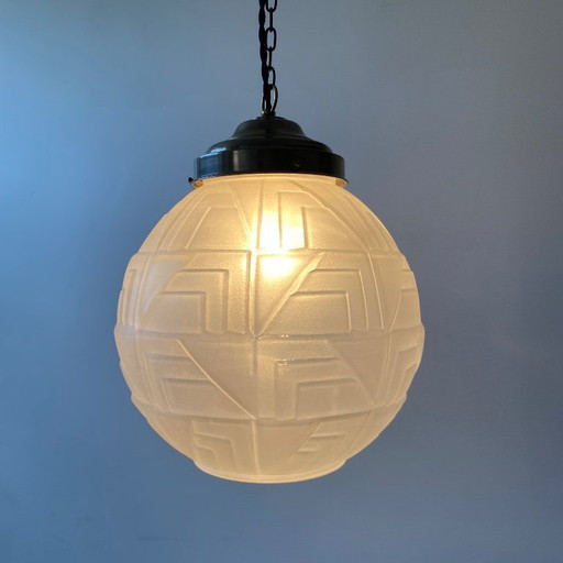 Antique Art Deco Pendant Lamp, XL Vintage