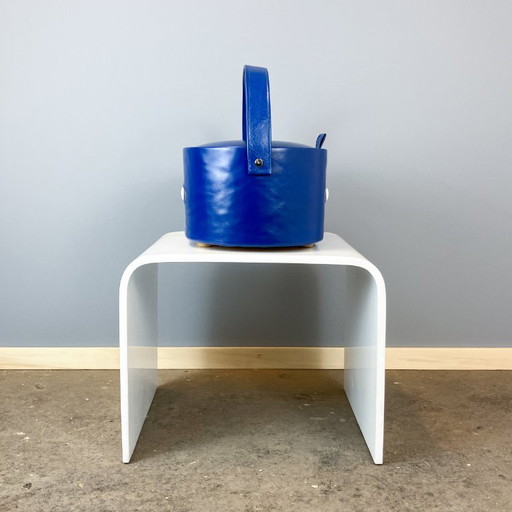 Boîte à couture vintage, boîte de rangement, simili cuir bleu, années 70