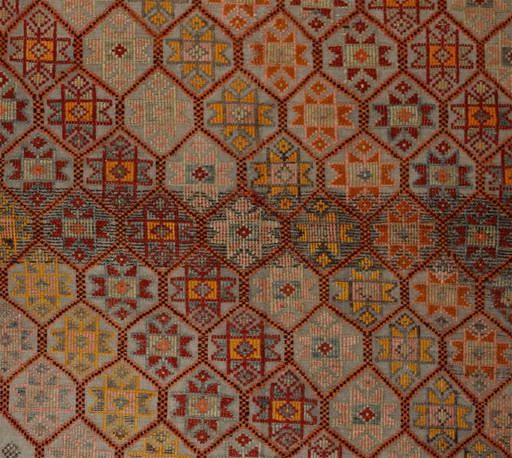 Kilim Yoruk Anatolio Vintage 284 × 170 cm – Alfombra geométrica de lana tejida a mano (photo 2 of 10)