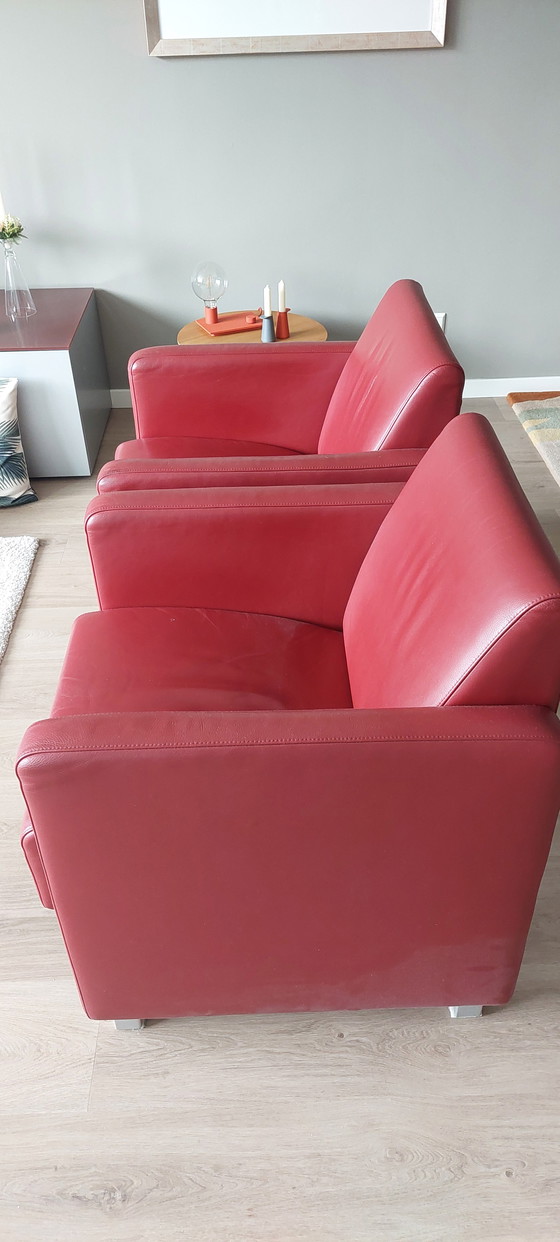 Image 1 of 2 rote Leder-Look-Line-Sessel Modell 770