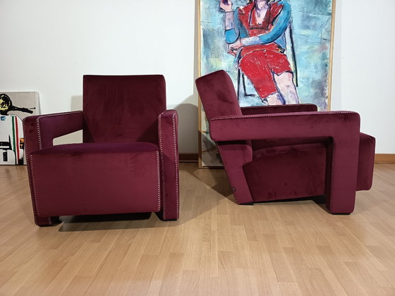 Image 1 of CASSINA 2X Poltrone 637 UTRECHT  (NUOVE MAI USATE) in Velluto 13L Ortigia/Plum con Cuciture in filo Naturale a punta Cavallo