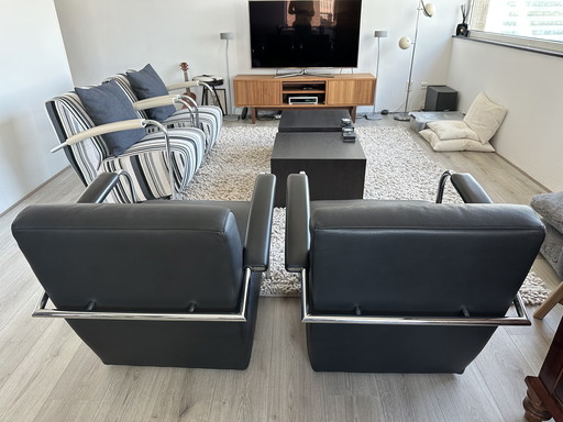 2 x Leolux Scylla leather armchair (low)