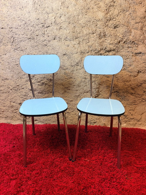 Paar blaue Formica-Stühle - Vintage 70er Jahre