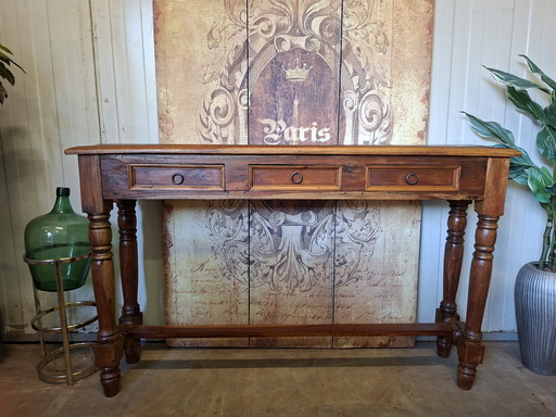 Robust teak idetable, hall table, wall console dim, 150x35cm and 93cm high
