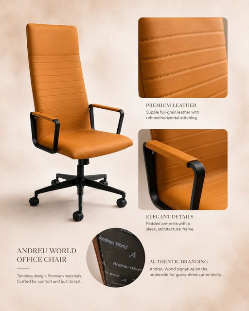 Andreu World Flex Executive High Back – Cognackleurig leer – Nieuw showroommodel – bureaustoelen, Leather (photo 2 of 5)