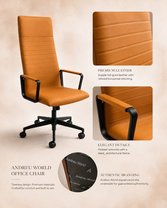 Andreu World Flex Executive High Back – Cognackleurig leer – Nieuw showroommodel – Bureaustoelen, Leather (photo 2 of 5)