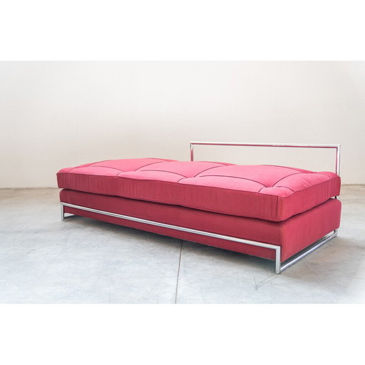 Vintage daybed in chromed steel tube and fabric by Eileen Gray for Collection Vereinigte Werkstatten, Germany 1990