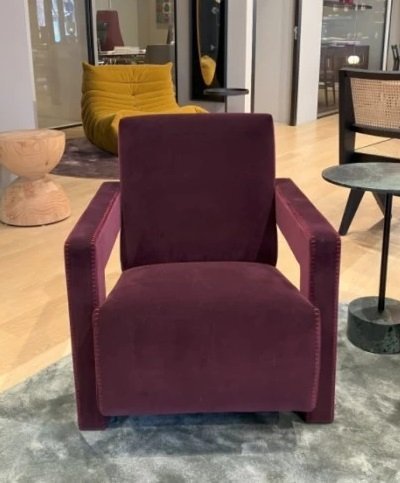 Image 1 of 2x Cassina 637 Utrecht Armchair (New, Never Used) in Ortigia/Plum Velvet with Red Thread Horse Stitching