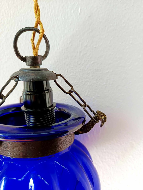 Image 1 of 2x Lampes Photophores en Verre Bleu Inde