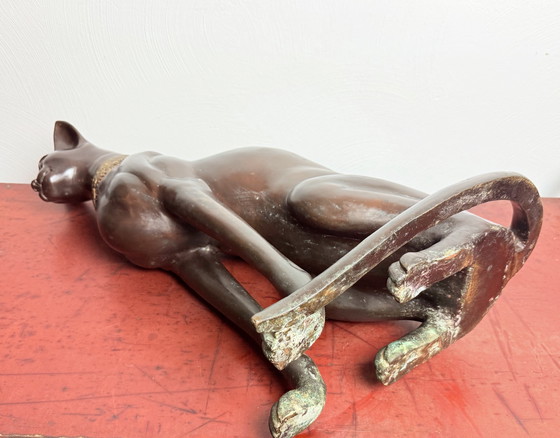 Image 1 of A. Tiot, Lifesize Bronze Egyptian Cat Sculpture, 62 cm, France, 1970s