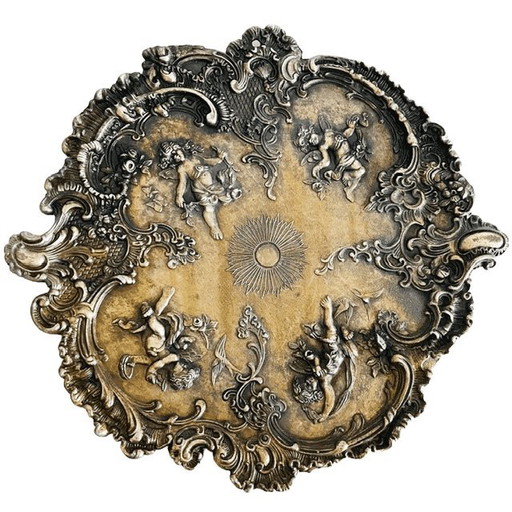 Antiek art nouveau messing wandbord nimfen cherubijnen wandplaquette 1910's