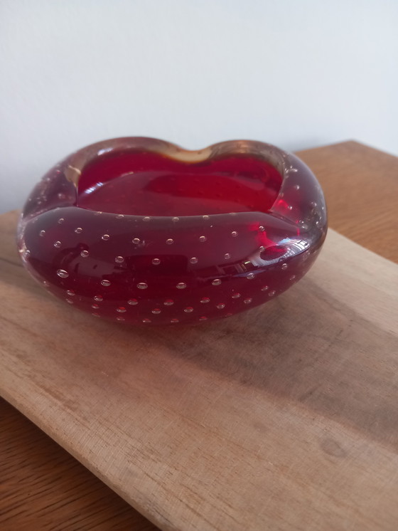 Image 1 of Rare Murano Whitefriars Ashtray/Trinket Dish – Ruby Red Crystal – Controlled Bubbles – Vintage 1960