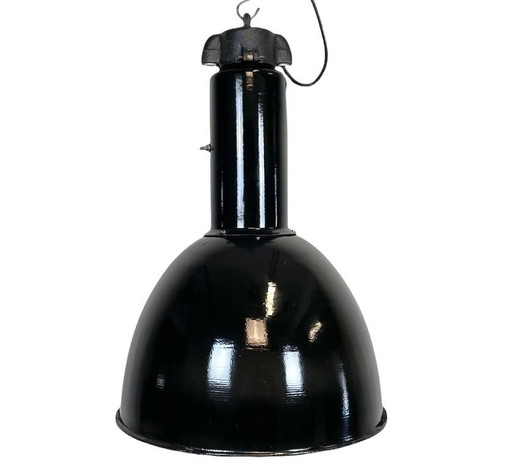 Industrielle Bauhaus-Hängeleuchte aus schwarzem Emaille, 1930er Jahre