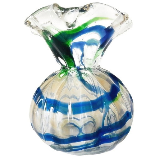 Vintage mid-century Murano turned vase bright blue green 1950s