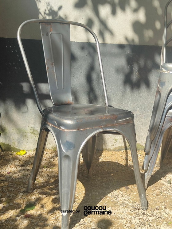 Image 1 of Set of 4 Tolix-style chairs, rust effect (2020s)